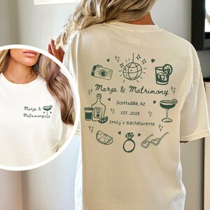 Margs and Matrimony Bachelorette T-Shirt, Personalized Margaritas & Matrimony Bach Shirt, Custom Final Fiesta Tequila Theme Bridal Party Tee