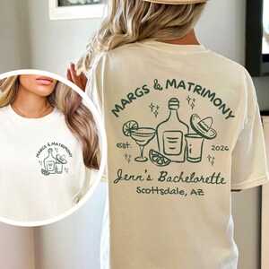 Personalized Margs and Matrimony Bachelorette T-Shirt, Custom Margarita & Matrimony Bach Shirt, Final Fiesta Tequila Themed Bridal Party Tee