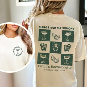 Margs and Matrimony Bachelorette T-Shirt, Personalized Margaritas & Matrimony Bach Shirt, Custom Final Fiesta Tequila Theme Bridal Party Tee