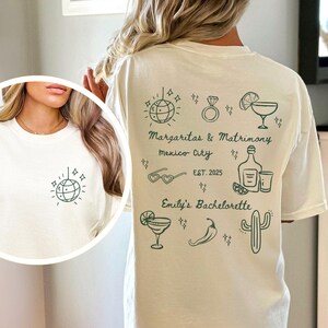 Custom Margs & Matrimony Bachelorette T-Shirt, Personalized Margaritas and Matrimony Bach Shirt, Final Fiesta Tequila Theme Bridal Party Tee