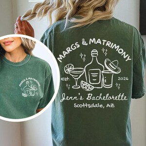 Personalized Margs and Matrimony Bachelorette T-Shirt, Custom Margarita & Matrimony Bach Shirt, Final Fiesta Tequila Themed Bridal Party Tee