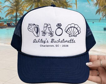 Last Toast on the Coast Bachelorette Trucker Hat – Personalized Beach Bach Party Cap