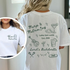 Personalized Margs and Matrimony Bachelorette T-Shirt, Custom Margarita & Matrimony Bach Shirt, Final Fiesta Tequila Themed Bridal Party Tee