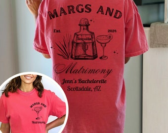 Personalized Bachelorette Shirt Margarita and Matrimony Bridal Shower Party Shirt Margs and Matrimony Shirt Custom Location Bachelorette Tee