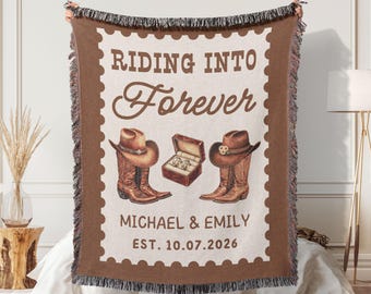 Personalized Western Wedding Woven Blanket, Custom Engagement Cotton Throw for Couples