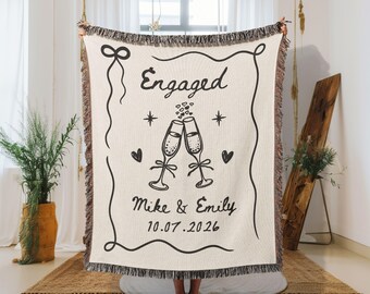 Personalized Engagement Blanket: Woven Cotton Throw, Custom Names & Date