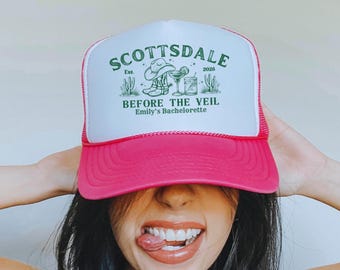 Scottsdale Before the Veil Bachelorette Trucker Hat, Personalized Western Desert–Themed Bach Cap