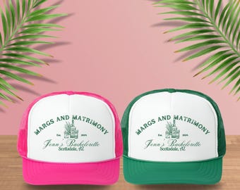 Margs & Matrimony Bachelorette Trucker Hat, Personalized Margarita Bridal Party Cap