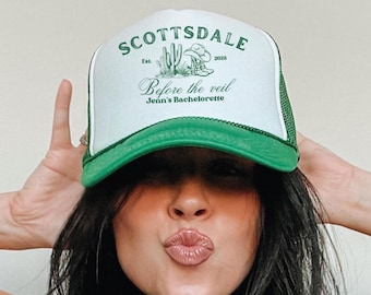 Scottsdale Before the Veil Bachelorette Trucker Hat, Personalized Western Desert–Themed Bach Cap