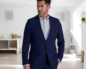 Vintage Fashion, JM Haggar Slim 4 Way Stretch Matching Jacket & Pant Suit in Blue Men’s, Stylish Sustainable, Classic Men&#39;s Fashion