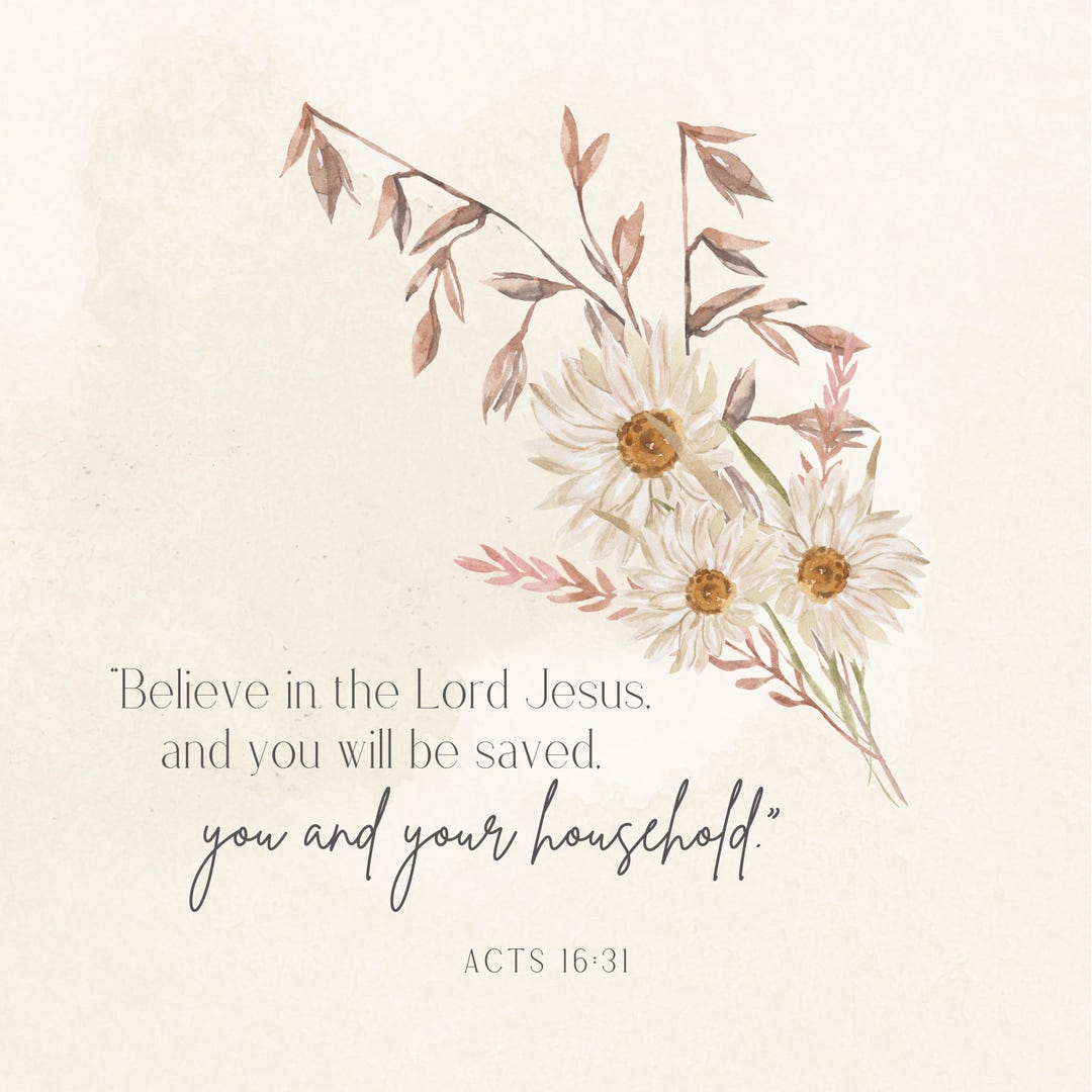 Scripture Wall Art Printable, Acts 16:31 ESV, Digital Download, Bible ...