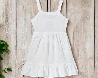 Vintage Fashion Collection Cat & Jack Girls&#39; White Tie-Back Sleeveless Woven Dress Timeless Girls Classic Fashion Retro Sustainable Style