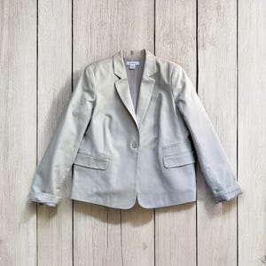 Moda vintage, giacca vintage marrone chiaro da donna di Liz Claiborne, taglia L, stile sostenibile, blazer beige classico da donna, moda ecologica