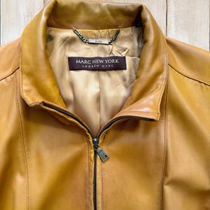 Collection de mode vintage Veste en cuir souple marron clair Marc New York pour femme Veste en cuir véritable classique élégante et durable pour femme