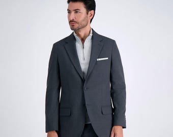 Men’s J.M. Haggar Premium Tailored-Fit Suit Jacket | Size 44 Short | Charcoal Windowpane Stretch Blazer