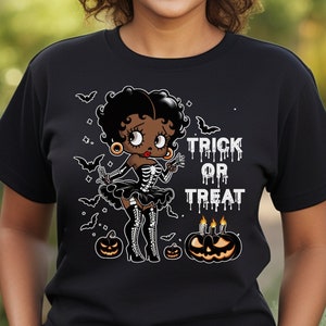 Trick or Treat Halloween Black Betty Boop Style shirt Skeleton Costume tshirt
