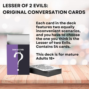Adult Card game, conversation starters, drinking game, funny sexy  The Lesser of 2 Evils Original Card Game