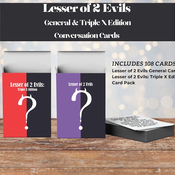 Lesser of 2 Evils Original Card & Triple X Edition Game Packs| Adult Conversation Cards Party Game, Sexy Games, Adult Gift for Him/ Her