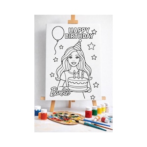 Customized Barbie Themed Canvas for Painting - Birthday Party Activity and Party Favor image 1