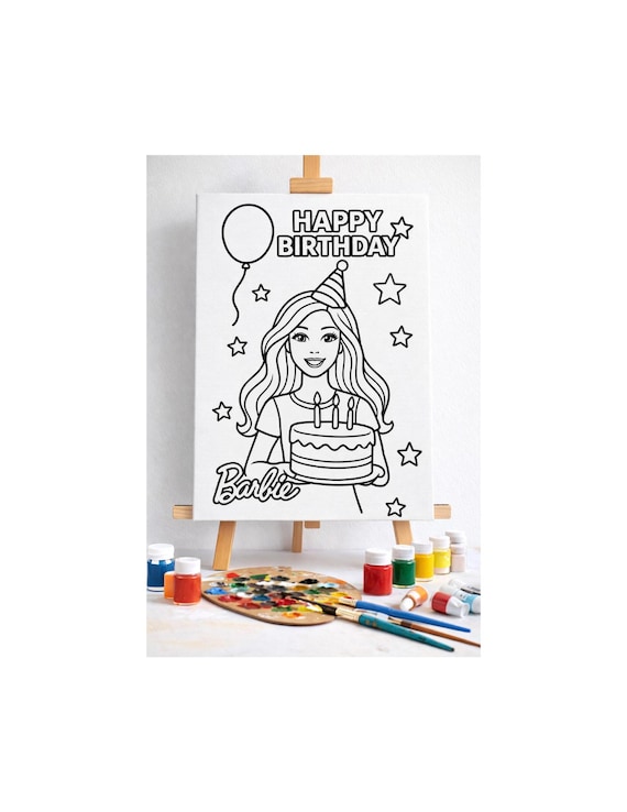 Customized Barbie Themed Canvas for Painting - Birthday Party Activity and Party Favor
