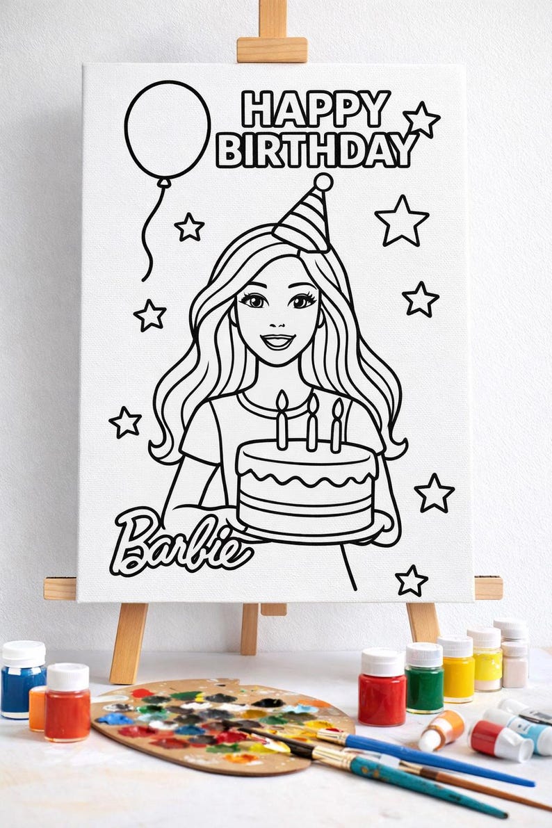 Customized Barbie Themed Canvas for Painting - Birthday Party Activity and Party Favor image 2