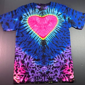 Adult Medium Tie-Dye T-Shirt: Pink Heart, Multicolored Scrunch Design