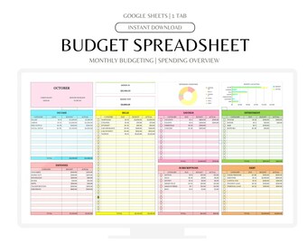 Plantilla de presupuesto mensual simple para Hojas de cálculo de Google, plantilla de presupuesto de nómina, planificador de presupuesto digital, seguimiento financiero personal