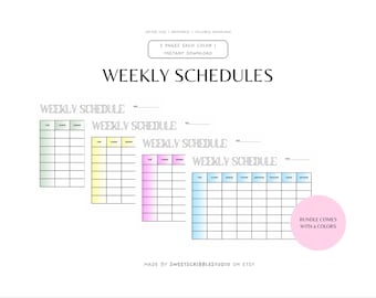 Programação semanal editável para impressão | Agenda Semanal Colorida | Pacote de planejador semanal | Resumo da semana | Lista de tarefas semanais | PDF digital