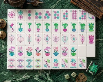 Juego de fichas de mahjong verde esmeralda / 160 fichas acrílicas de lujo de 4 capas para mahjong