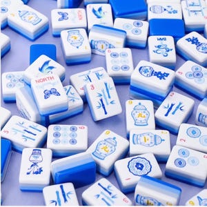 Porseleinen chinoiserie-thema mahjongtegels | Amerikaanse acryl mahjong afbeelding 1
