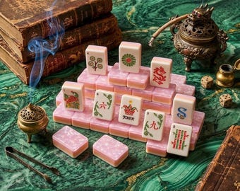Fichas de Mahjong Rosa Cristal / Fichas Florales Grabadas Premium / Fichas de Mahjong Acrílicas
