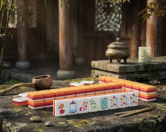 Pink and Orange Gradient Back Mahjong Tiles | Colorful 4-Layer American Mahjong Set | Thick Multi-Layer Acrylic Tiles