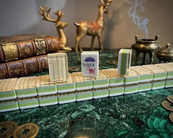Fichas de mahjong de acrílico con rayas de bambú / Fichas de mahjong transparentes con rayas verdes