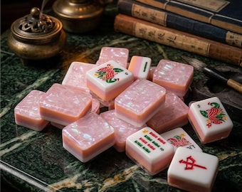 Fichas de Mahjong Rosa Cristal / Fichas Florales Grabadas Premium / Fichas de Mahjong Acrílicas