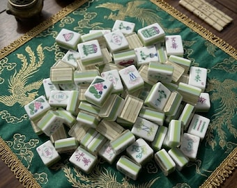 Fichas de mahjong de acrílico con rayas de bambú / Fichas de mahjong transparentes con rayas verdes