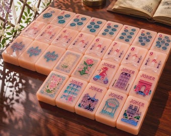 Conjunto de peças de Mahjong Mah-Jong de Paris Edição Limitada | 160 peças de Mahjong em acrílico rosa de camada única