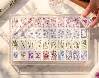 Fichas de Mahjong ilustradas con flores y caligrafía / Fichas acrílicas de Mahjong americano