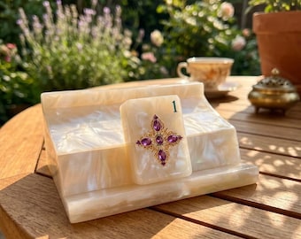 Fichas de Mahjong de nácar / Fichas de Mahjong nacaradas con elaborados diseños florales y de coronas / Fichas acrílicas de primera calidad para herencia familiar