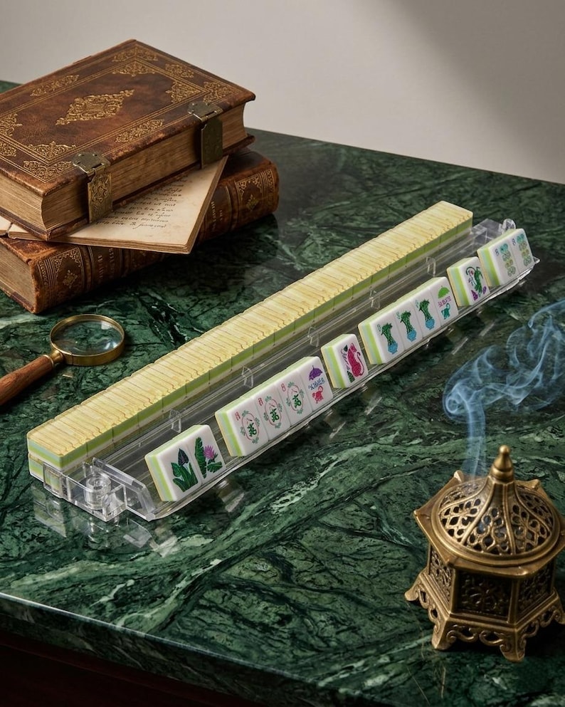 Bamboo Acrylic Stripe Mahjong Tiles | Transparent Green Stripe Mahjong Tiles image 4