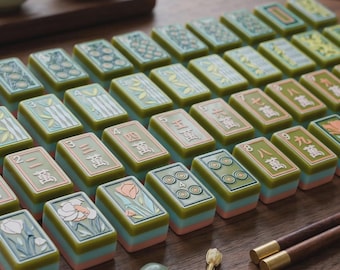 Artisan Botanical Green Mahjong Tile Set | 160 3 layer Acrylic Luxury Mahjong Tiles