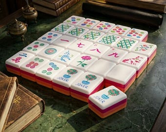 Pink and Orange Gradient Back Mahjong Tiles | Colorful 4-Layer American Mahjong Set | Thick Multi-Layer Acrylic Tiles
