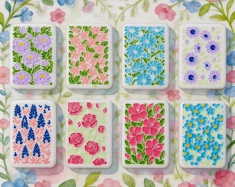 Baldosa de Mahjong con estampado floral azul / Baldosa de Mahjong acrílica de alta gama