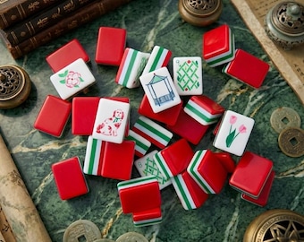 Red and Green Gradient Back Mahjong Tiles | Colorful 4-Layer American Mahjong Set | Thick Multi-Layer Acrylic Tiles