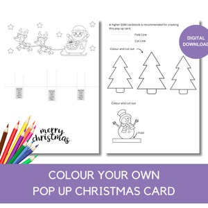 Pop Up Christmas Card - Colour Your Own Pop Up Card- Printable