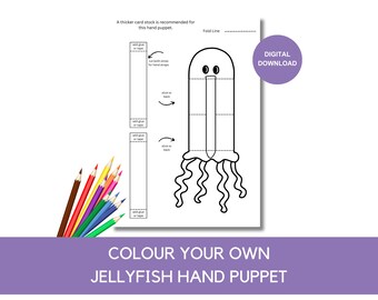 Jellyfish Hand Puppet: Colour Your Own Printable (Digital Download)