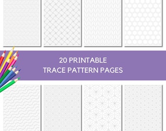Trace Pattern Pages - Printables - Adult & Kids Colouring Pages - Digital Download