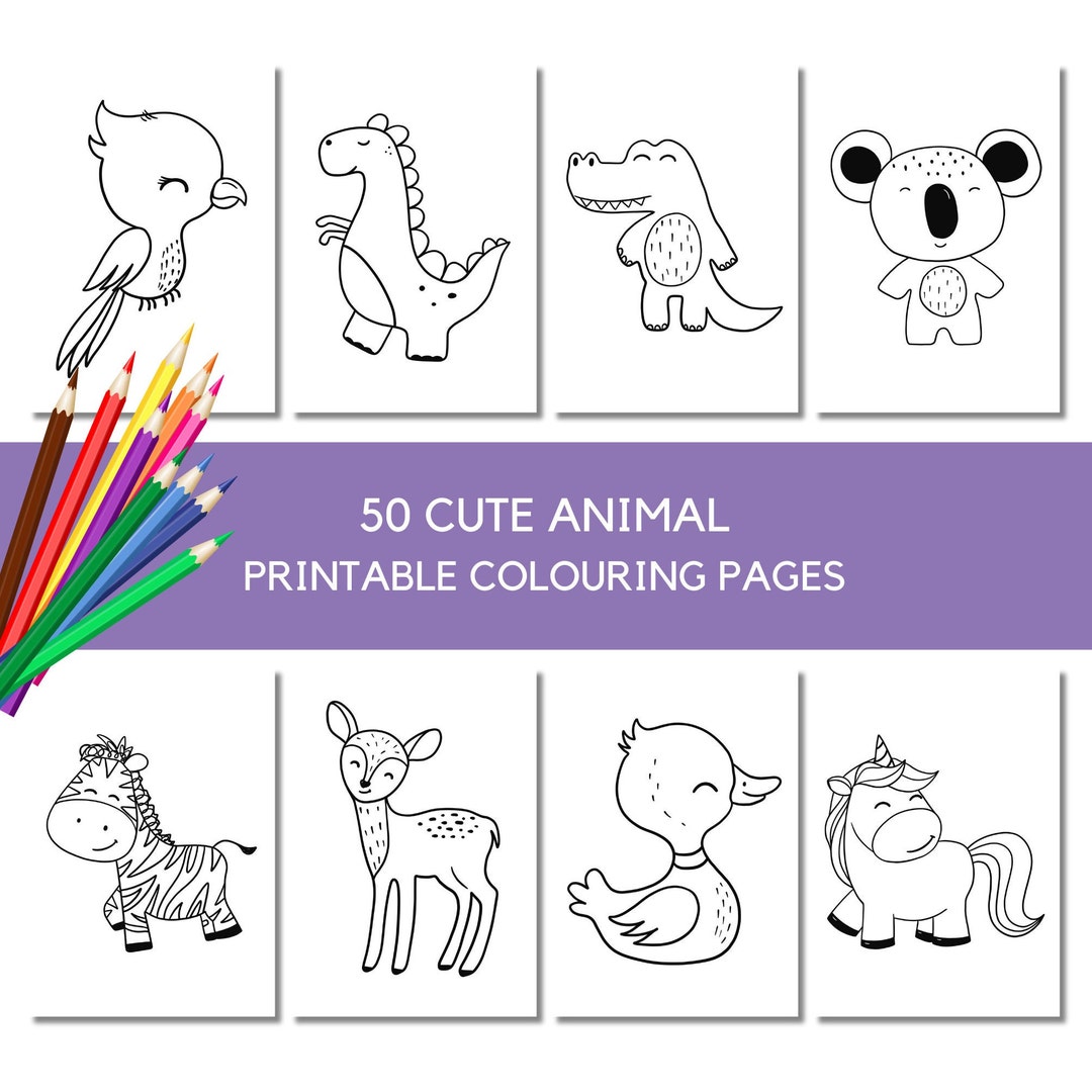 Cute Animal Colouring Pages - Printable Colouring Pages - Etsy