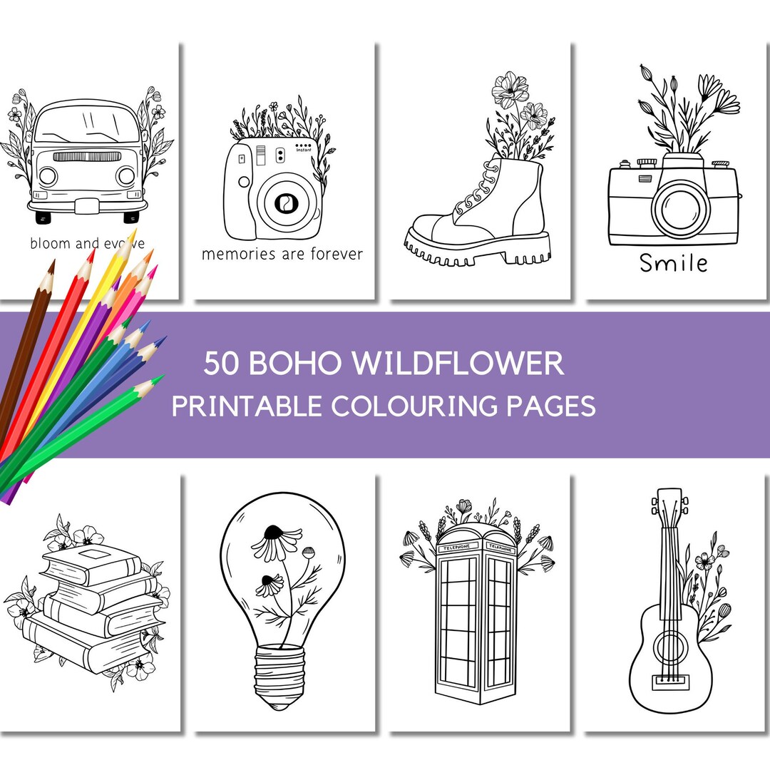Boho Wildflower Colouring Pages - Digital Download - Etsy