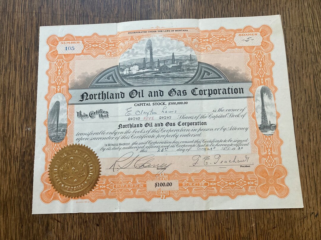 Vintage Stock Certificate Northland Oil & Gas Corporation Etsy