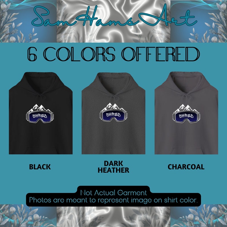 SNOWBOARD GOGGLE SHRED Hoodie. Unisex Hooded Sweatshirt 6 Colors. Fun